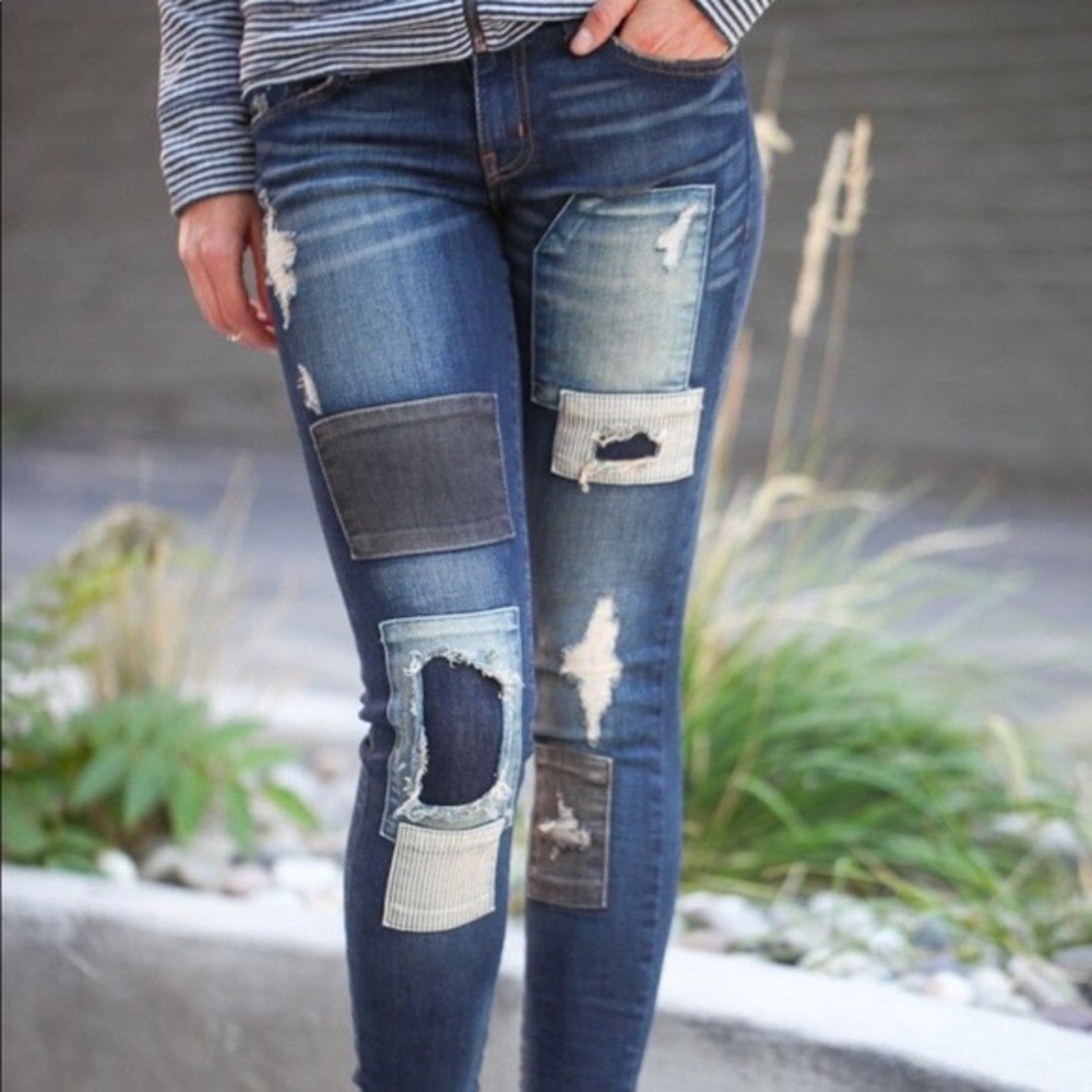 flying monkey patchwork jeans